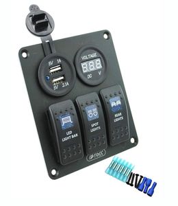 3 pannelli di interruttore a roccia gang con presa di potenza 31A Dual USB Wirbing Kits DC12V24V per veicoli per auto in barca marittima camion Truck Blue LED217206108243