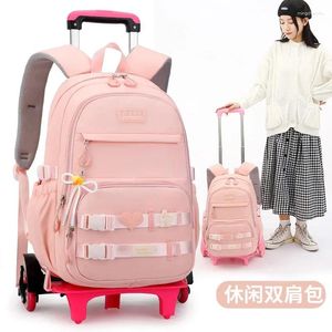 Рюкзак 2023 Студенческая школьная сумка Rolling Kids Trolley Girl Многофункциональные детские водонепроницаемые колеса