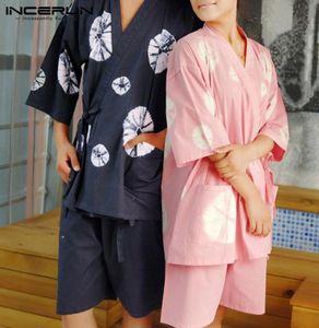 INCERUN PRINT MEN MENS PAJAMAS SETS V SECE Японская кимоно полу рукава шикарные летние шорты Unisex Homewear Nightwear Sets 74009296