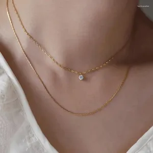 Colares de pendentes 316lnstainless aço minimalista colar de corrente de glitter em camadas para mulheres Fashion redonda de joias à prova d'água Presente