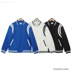 Sweater Rhude Double White Stripe Patchwork Color Contrast Rhudes Sweater Sweater Men e Women's Woolen Jacket Baseball Rhude Jacket Fashion 5941