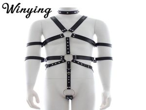 Sexy Men039s PU couro de corpo inteiro Correias ajustáveis ​​Cintos de restrições Definir tiras eróticas masculinas Traje gay BDSM Bondage Bras Sets7931192