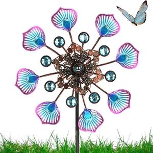 Garden Decorations Peacocks Tail Wind Spinner Metal 360 Degrees Swivel Windmill Yard Pinwheel Catcher