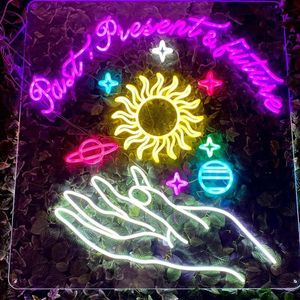 Luci notturne Design di compleanno personalizzato LED NEON SEGGIO PARTIZIONE ACRILICO ACRILICO PASSO PRESE Future Planet Hang Up Vite Wall Decoratio261e