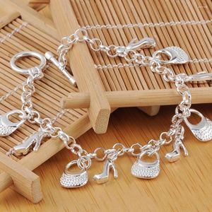 Очарование браслетов 925 Серебряная серебряная манжетка на высоких каблуках мода для женщин изящное браслет подарка для женщин