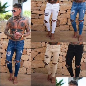 Designer de roupas de jeans masculina rasgou calças de jeans vintage preto a lápis branco roupas de moda de moda Drop entrega de vestuário dhuj4