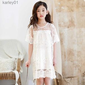 Skirts New Summer Cotton Lace Casual Girls Dresses Kids Skirt Children Clothing 3-14 Years Old White Princess Dress YQ231223