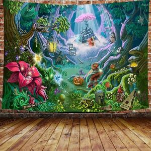 Arazzi Forest Forest Mushroom Arazzo Fantasy Plant Magical Fairy Tale World Background Camera da letto Camera Deco sospeso