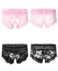 Underpants Men Sissy Nightwear Seethrough Lace Crotchless Briefs Thong Floral Pattern Elastic Waistband TBack Underwear Underpan5236307