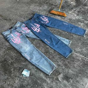 Jeans de jeans masculino Hip-hop Letters de tendência alta jeans reta Homens americanos retro harajuku calças soltas calças de perna larga casual mulheres j231222