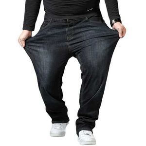 Men's Jeans Men's Large Plus Size Baggy Jeans Elastic Band 10XL Oversize High Waist Loose Pant Husband Fat Loose Black Male Denim Trouser J231222