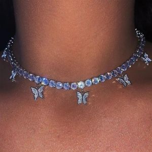 Iced Out Butterfly Chokers Diamond Tennis Chains Halsband Tassels Fashion Jewelry Women Hip Hop Halsband2185