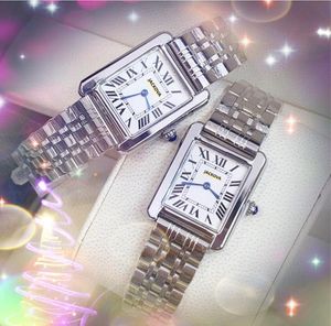 Couple Square Roman Dial Women Men Watches waterproof tank-must-design clock Tank Series Rolse Gold Silver Stainless Steel Leather Strap Quartz Battery Lady Watch
