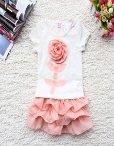 2018 Summer Baby Tutu Skirt Set 3D Flower Cotton Tshirt 2pcs Girl Tutu Skirts Suit 15Year Kids Clothing Toddler Wear GX3035102877