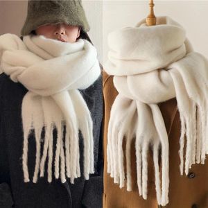 Scarves Solid Color Fluffy Chunky Scarf Imitation Cashmere Soft Cozy Tassel Long Winter Thickened Warm Coldproof Versatile