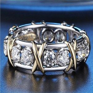 Fashion Jewelry Eternity ring 3mm Gem 5A Zircon stone 10KT yellow White Gold filled Women Engagement Wedding Band Ring241y