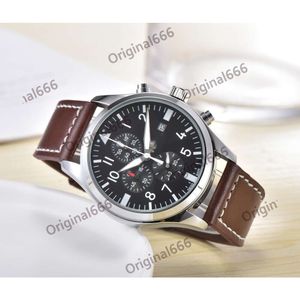 Drogie Menwatch IWC zegarek męskie pilot chronografy Watches Wszystkie wybieranie Wysokiej jakości kwarc uhren data strażnicy luminor skórzany pasek zegarek Montre Luxe Gar9