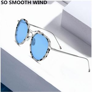 Occhiali da sole polarizzati Thom Brand Fashion TBS815 Titanium Round Sun Glasses for Men Women Uv400 Retro Duing Eyecys278W