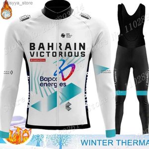 Radsporttrikot setzt Winter Bahrain siegreich 2024 Team Cycling Jersey Set Long Sleeve Thermal Fleece Cloding Road Race Bike Anzug Mtb Ropal231223
