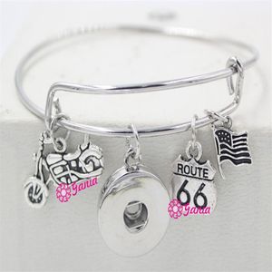 Hela nya ankomst utbytbara smycken USA Flag Motocycle Route 66 Charms Justerbara Snap Bangles Armband för Women Jewel299s