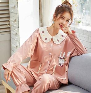 Pijama de algodão da princesa Mulheres Spring e Autumn Novo estilo garota solta xxxl Conjunto de roupas domésticas confortável Mulher Sleep Wear Pink Cute Cute16988419