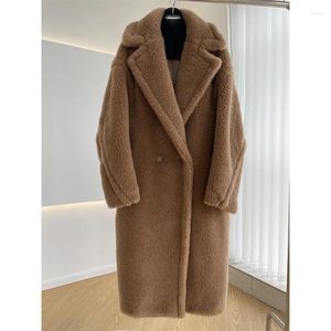 Kvinnors päls fashionabla 2023 Autumn Winter Alpaca Sheared Jacket Medium Lång imitation nallebjörnrock