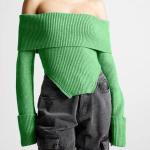 Suéteres femininos fora do ombro de tricô sólido casual para mulheres cortam o pescoço de manga comprida emagrece