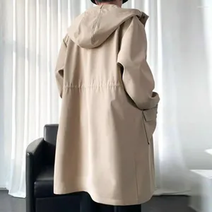 Men's Trench Coats Zippered Long-sleeve Coat For Men Tie-waist Windbreaker Streetwear With Hood Big Pockets Windproof