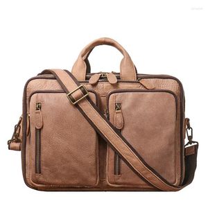 Evrak çantaları çok fonksiyonlu erkekler gerçek inek deri 14 '' dizüstü bilgisayar iş için erkek omuz çantaları belge bilgisayar ofisi sırt çantası