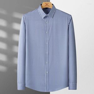 Mäns casual skjortor randig elastisk affär smal formell slitage stilig långärmad skjorta fashionabla klassiska grundläggande anti-försvar