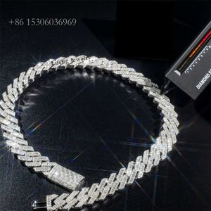 Hot Sell Sliver White Gold Plated VVS Moissanite Pass Diamond Tter 18Mm Miami Cuban Link Chain Baguette Necklac For Men