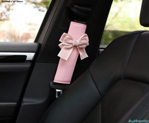 Universal Car Seat Belt Cover Cute Bow Tie Soft Plush Protector Shoulder Pad Styling Car Accessories Pink Princess Bow Decor Car1475077