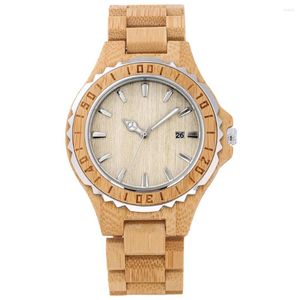 Relógios de pulso Quartz de moda assistir Men's Wristwatch Bamboo/Maple Red Clasp dobrável Banda de pulseira de madeira Relógios casuais