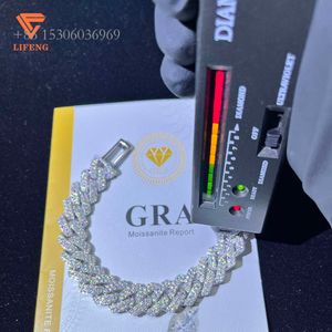 Biżuteria Lifeng Niestandardowa nazwa Link Bransoletka Ice 14 mm 2Rows VVS Moissanite Sier White Gold Cubed Chain