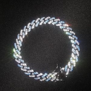 I ghiacciato Miami Cuban Link Chain Blue Blue Mens Gold Chains Necklace Bracciale Fashion Hip Hop Jewelry 9mm233W