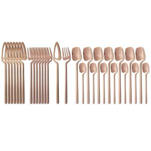 32st Rose Gold Cutlery Set 18 10 Rostfritt stål Moderpartikknivar Fork Kaffekedar Tabeller Beställsuppsättning Bar Flatvarisilveruppsättning X256E