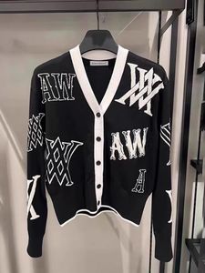 Fashion V-neck Large Letter Loose Cardigan Sweater Women's 2023 Autumn and Winter New Golf Sweater Coat Jersey