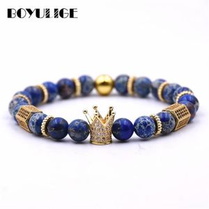 Boyulige Charm Crown Armband Bangles Män smycken Naturliga pärlor Stenarmband för män och kvinnors vänskapsälskare Pulseras Y2009238U