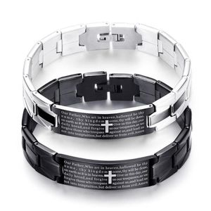 Bangle Holy Bible Cross Men armband svart rostfritt stål klocka rem silverplätering smycken gåva för kvinnor241a