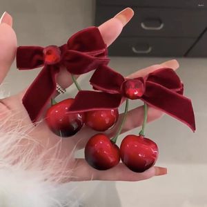 Haarzubehör Jahr Red Cherry Bow Herbst- und Winter -Samt -Entenschnabel Doppelponytail Clip