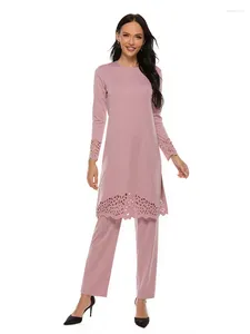 Etniska kläder 4xl kvinnor 2 st muslim set långa blus toppbyxor dubai kalkon kaftan casual islamisk arabiska abaya robe klänning ramadan kostymer