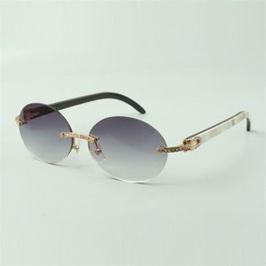 Weißer Außenschwarz in Buffs Sonnenbrille 8100903-B mit kleinen Diamantsets und 58-mm-ovalen Linsen214L