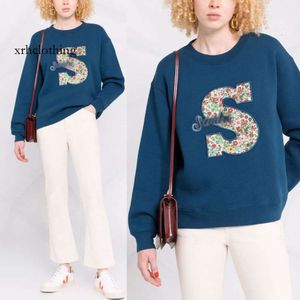 mens designer hoodie 21 Autumn/winter New French Style S Home English Letter Patch Embroidered Print Brushed Blue Plush Sweater