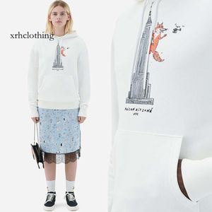 Mens Designer Hoodie 22 Autumn/Winter New Clothing Little Fox High Building Helicopter Printed Letter broderad kvinnors huvtröja