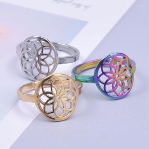 Klusterringar Titanium Steel Ring Classic Flower of Life Högkvalitativ justerbar för kvinnor Män Vintage Lotus Open Jewelry Supplie