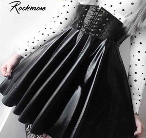 Rockmore PU Leather Nightclub ALine Mini Skirt Women Zipper Gothic Punk Style High Waist Sexy Micro Above Knee Skirts Womens 21032491291