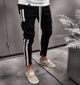 Fashion2018 Novos jogadores masculinos Black e White Stripe Slim Fit Pants Jogging Pants Sweatspants S 3xl5324065