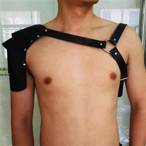 Ремни Черная искусственная кожа регулируемая мужчина для корпуса жгут грудь рабство на плече костюми