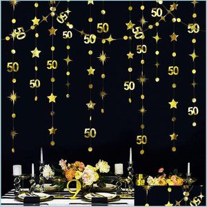 Decoração de festa Ouro de 50 anos Banner Feliz aniversário Flâmica para cenários 50º Annorniverire Star Dots Garlandsparty Delive Delive Dhu3q