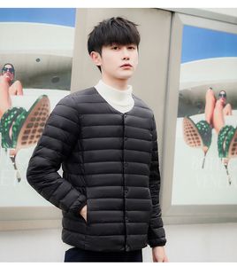 Autumn and winter light and thin down jacket for men with down inner lining, large size inner wear, round neck with bottom, thin and warm jacket